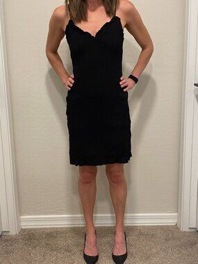 H&M Black Smocked Bodycon Mini Dress M | Stretchy Ruched Cami Slip Dress